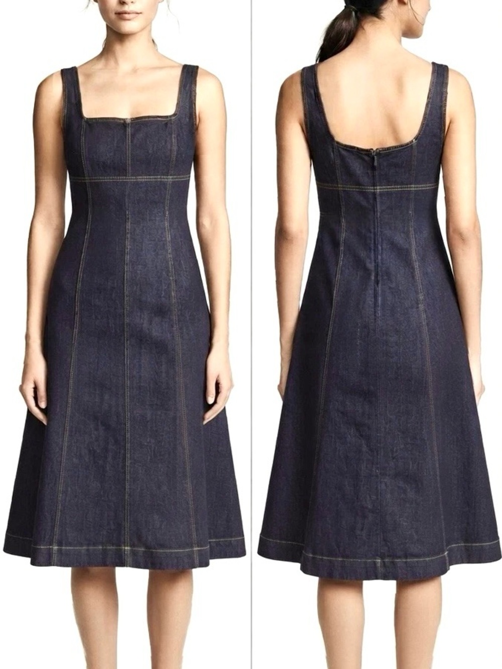 Deep Denim Midi Dress Fit and Flare